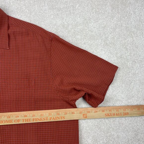 REI Shirt Mens XL Orange Check Button Up Short Sleeve Hiking Outdoor Rayon Blend - Picture 8 of 11